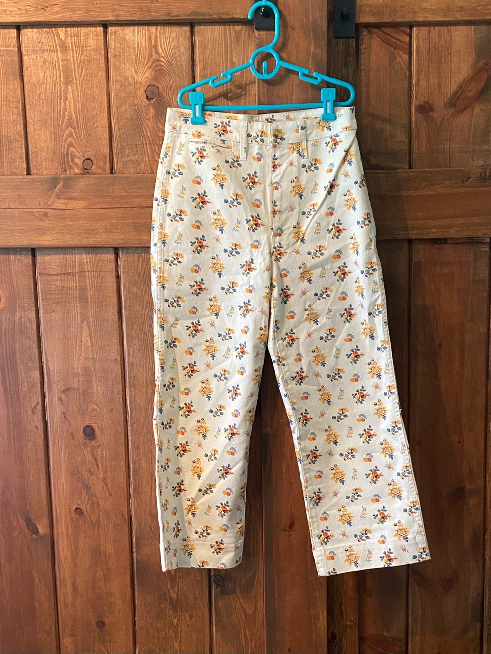 Madewell Cream Floral High-Rise Cropped Pants